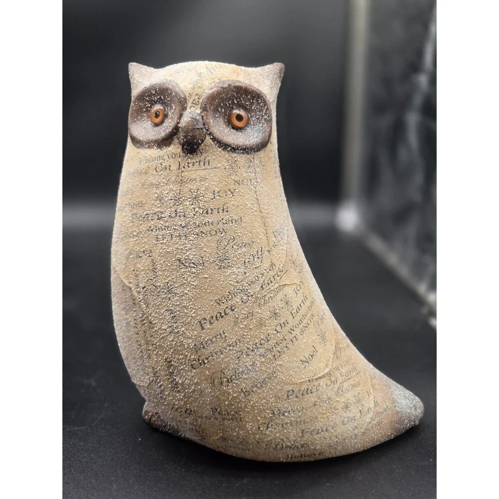 Ceramic Decoupage Owl Figurine Sugar Glitter Christmas Holiday Winter Decor 8.5